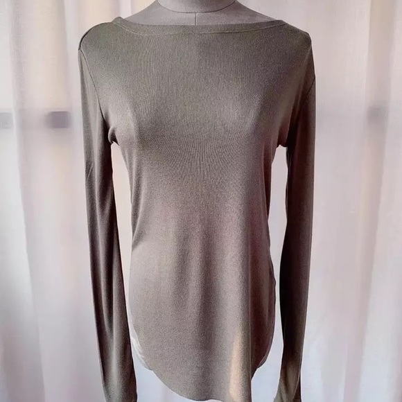 Sexy top long sleeve t-shirt basic slit sheer army green black white - Picture 6 of 16